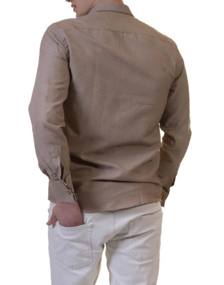 Brown White Mens Slim Fit French Cuff Shirts with Cufflink Holes – Casual and Formal