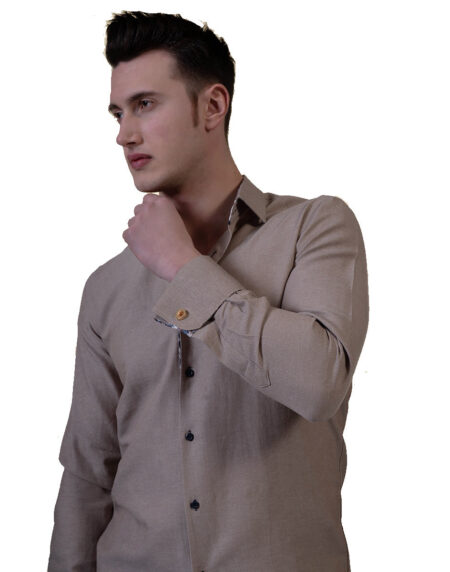 Brown White Mens Slim Fit French Cuff Shirts with Cufflink Holes – Casual and Formal