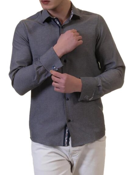 Grey Mens Slim Fit French Cuff Shirts with Cufflink Holes – Casual and Formal
