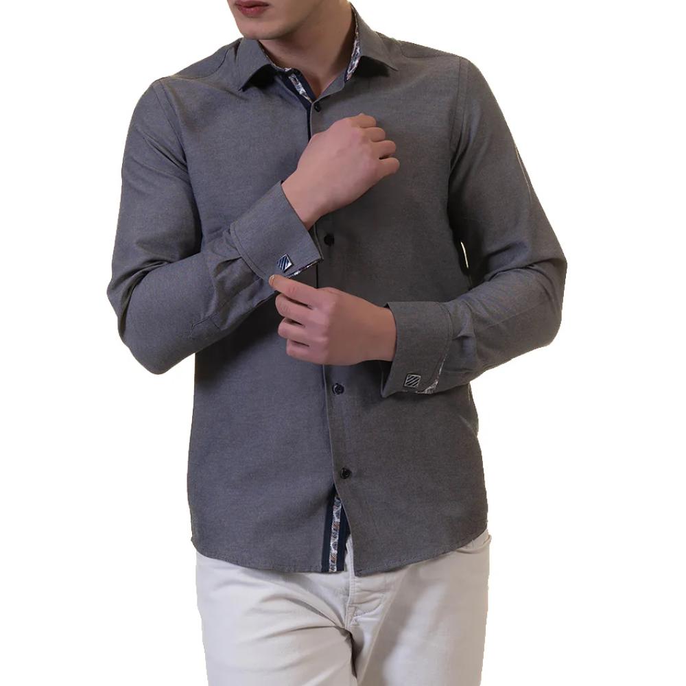 Grey Mens Slim Fit French Cuff Shirts with Cufflink Holes - Casual and Formal - Image 2