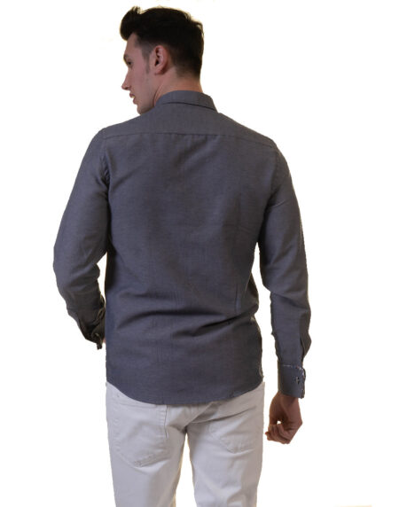 Grey Mens Slim Fit French Cuff Shirts with Cufflink Holes – Casual and Formal