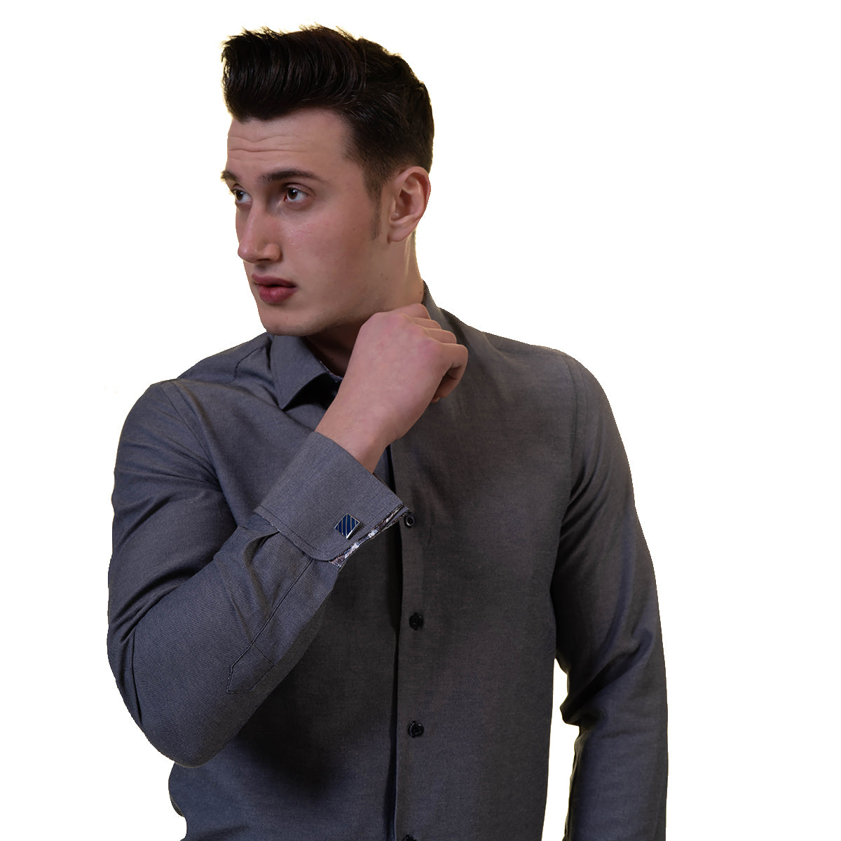 Grey Mens Slim Fit French Cuff Shirts with Cufflink Holes - Casual and Formal - Image 6