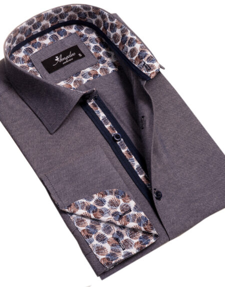Grey Mens Slim Fit French Cuff Shirts with Cufflink Holes – Casual and Formal