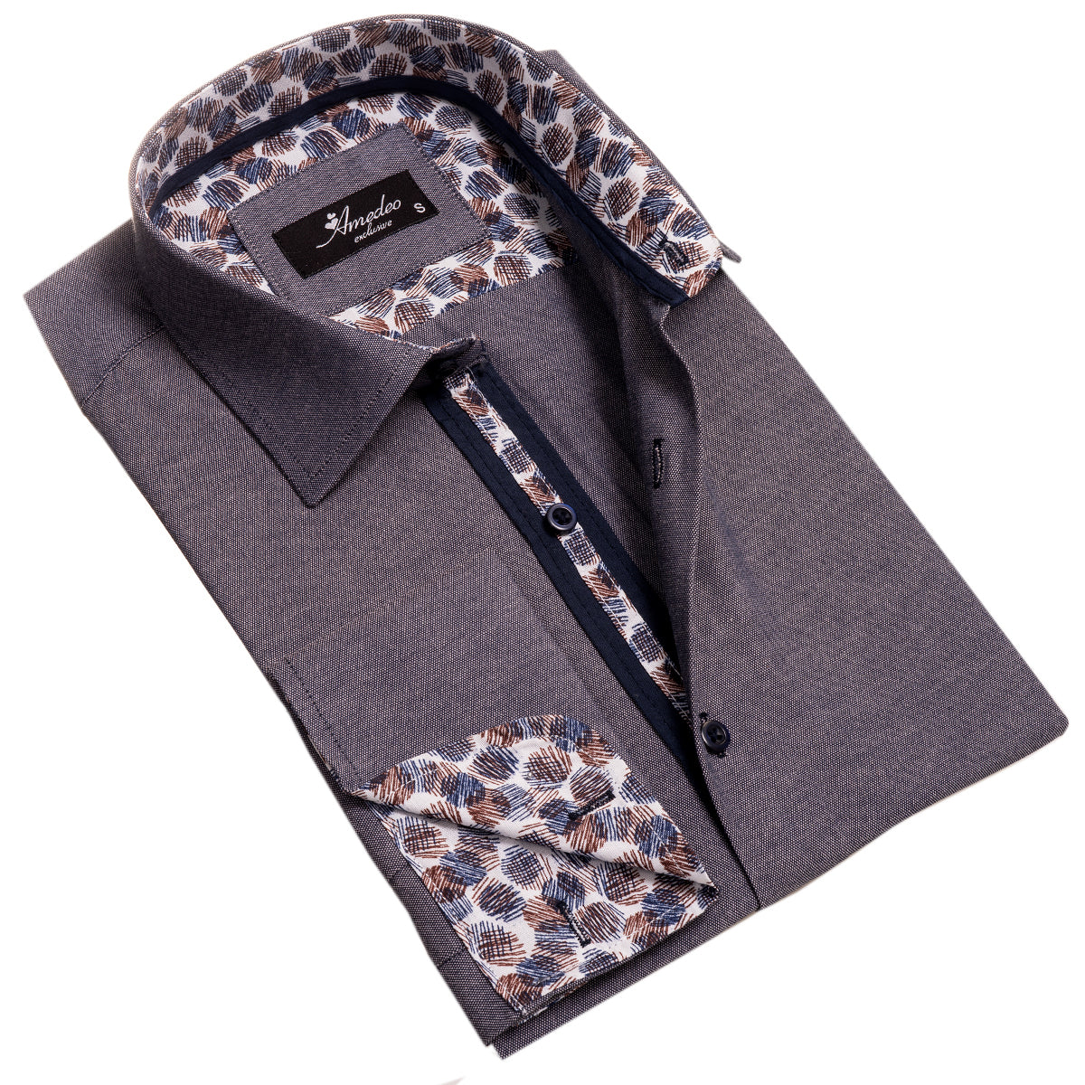 Grey Mens Slim Fit French Cuff Shirts with Cufflink Holes – Casual and Formal