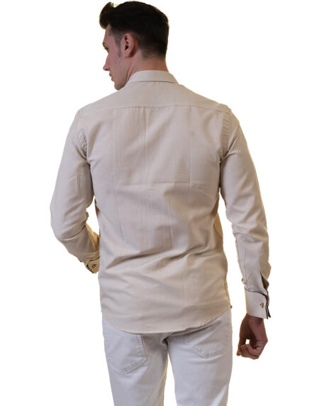 Off White Mens Slim Fit French Cuff Shirts with Cufflink Holes – Casual and Formal