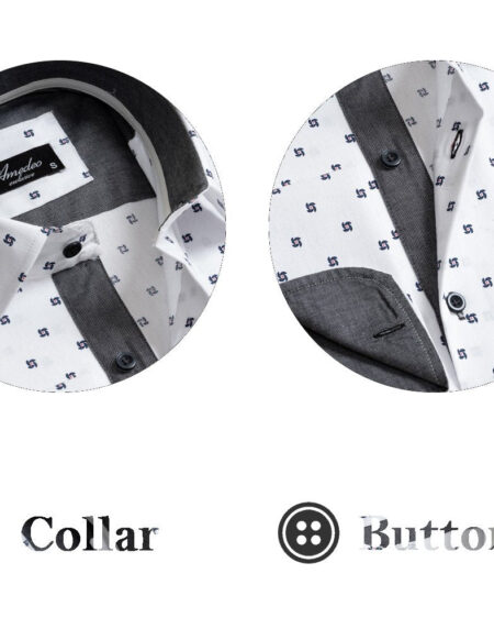 White With Black Dots Men's Slim Fit French Cuff Dress Shirts with Cufflink Holes - Casual and Formal - Amedeo Exclusive
