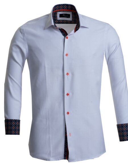 Textured White Mens Slim Fit Designer Dress Shirt - tailored Cotton Shirts for Work and Casual Wear - Amedeo Exclusive