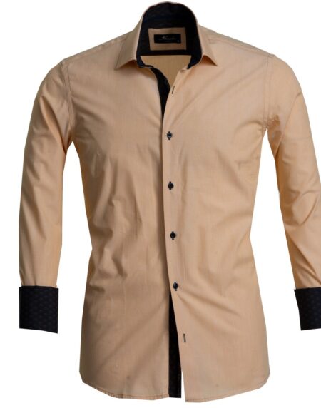 Solid Copper Mens Slim Fit French Cuff Dress Shirts with Cufflink Holes - Casual and Formal - Amedeo Exclusive