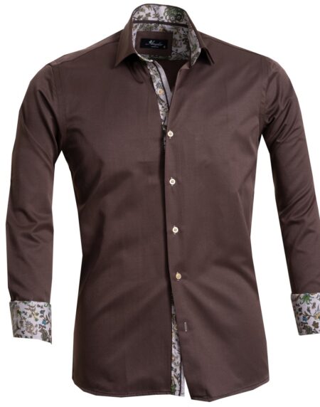 Solid Choclate Brown Mens Slim Fit French Cuff Dress Shirts with Cufflink Holes - Casual and Formal - Amedeo Exclusive