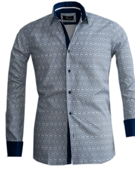 White & Blue Button-Down French Cuff Shirt — Slim Fit, Reversible Cuff