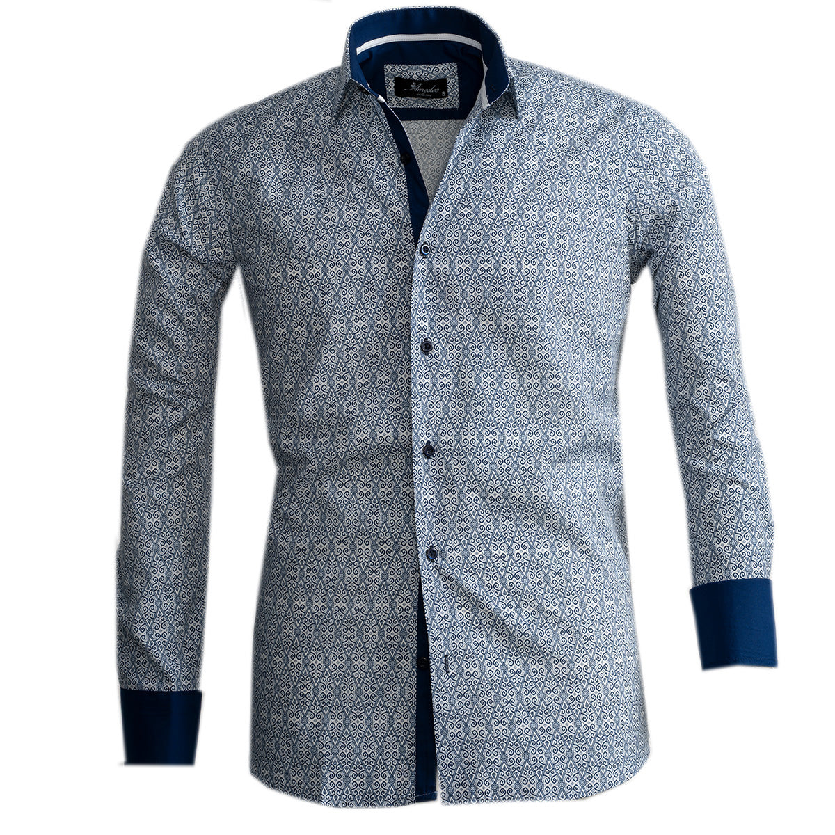 White & Blue Button-Down French Cuff Shirt — Slim Fit, Reversible Cuff - Image 4