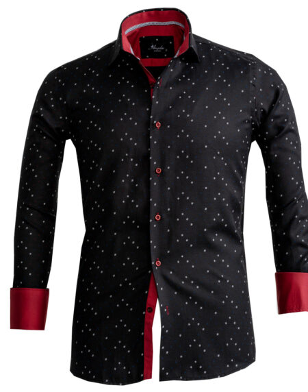 Black And Red Mens Slim Fit French Cuff Shirts with Cufflink Holes – Casual and Formal