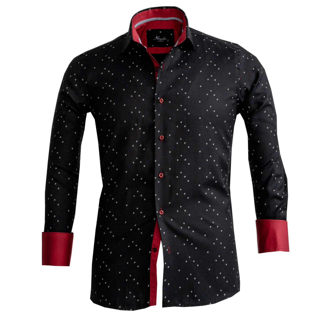 Black And Red Mens Slim Fit French Cuff Shirts with Cufflink Holes - Casual and Formal - Image 2