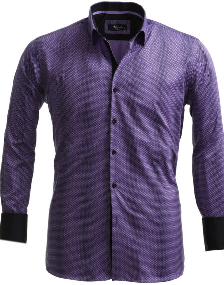 Purple Print French Cuff Shirt — Slim Fit, Reversible Cuff