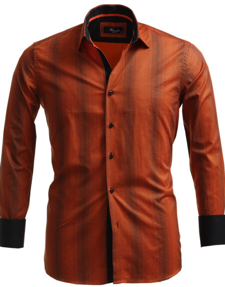 Orange Print French Cuff Shirt — Slim Fit, Reversible Cuff