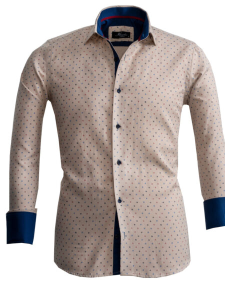 Cream Design Mens Slim Fit French Cuff Shirts with Cufflink Holes – Casual and Formal