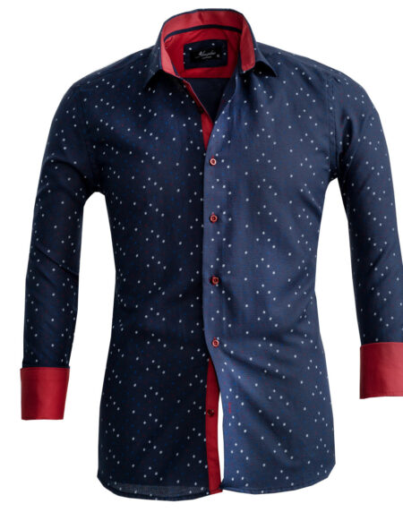 Dark Blue Mens Slim Fit French Cuff Shirts with Cufflink Holes – Casual and Formal