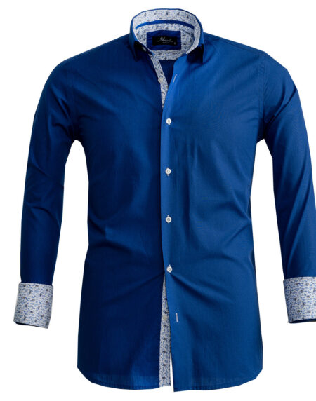 Medium Blue Design Mens Slim Fit French Cuff Shirts with Cufflink Holes – Casual and Formal