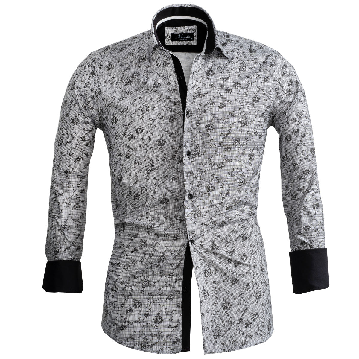 Light Blue Paisley Mens SliBlack and WhiteMens Slim Fit French Cuff Shirts with Cufflink Holes - Casual and Formalm Fit Designer French Cuff Shirt - Tailored Cotton Shirts For Work And Casual - Image 2