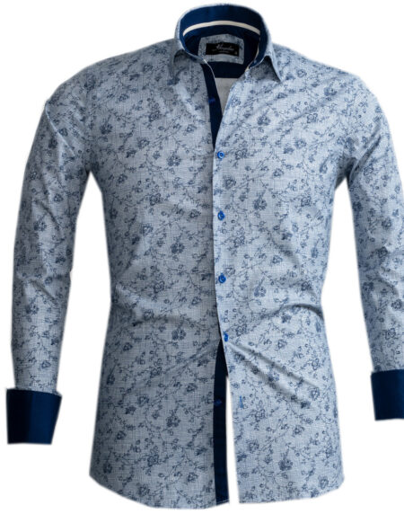 Blue and White Mens Slim Fit French Cuff Shirts with Cufflink Holes – Casual and Formal