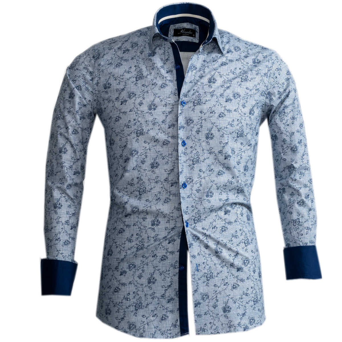 Blue and White Mens Slim Fit French Cuff Shirts with Cufflink Holes - Casual and Formal - Image 2