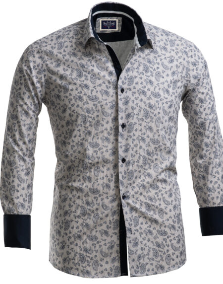 Light Grey Floral Mens Slim Fit French Cuff Shirts with Cufflink Holes – Casual and Formal