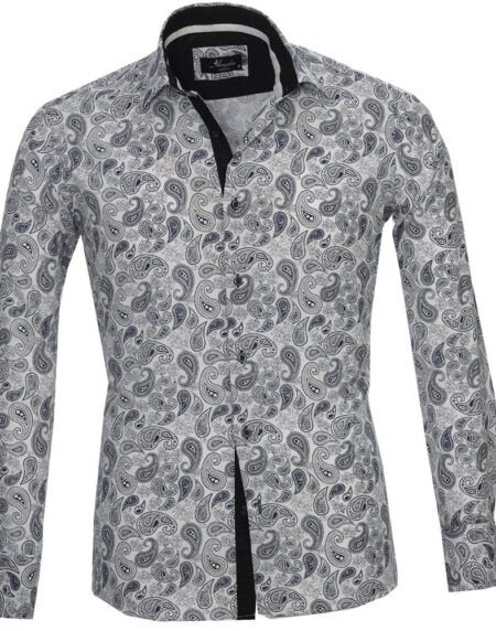 White Blue Paisley Mens Slim Fit Designer Dress Shirt - tailored Cotton Shirts for Work and Casual Wear - Amedeo Exclusive