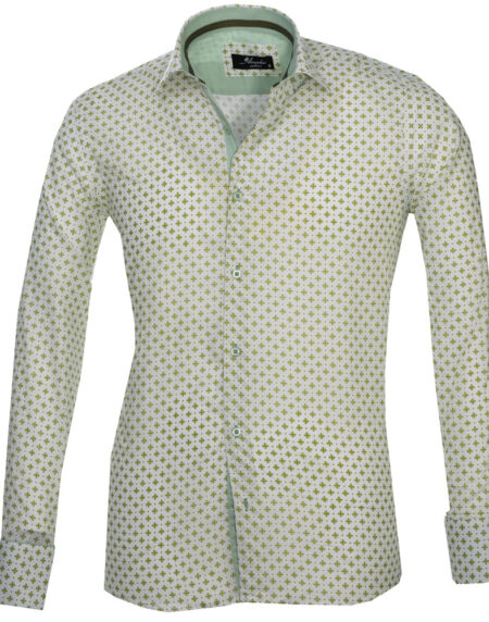 Light Green with Pattern Mens Slim Fit French Cuff Dress Shirts with Cufflink Holes - Casual and Formal - Amedeo Exclusive