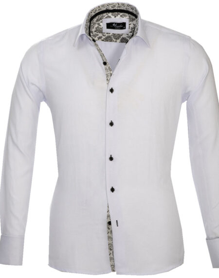 White with Black Paisley Mens Slim Fit French Cuff Dress Shirts with Cufflink Holes - Casual and Formal - Amedeo Exclusive