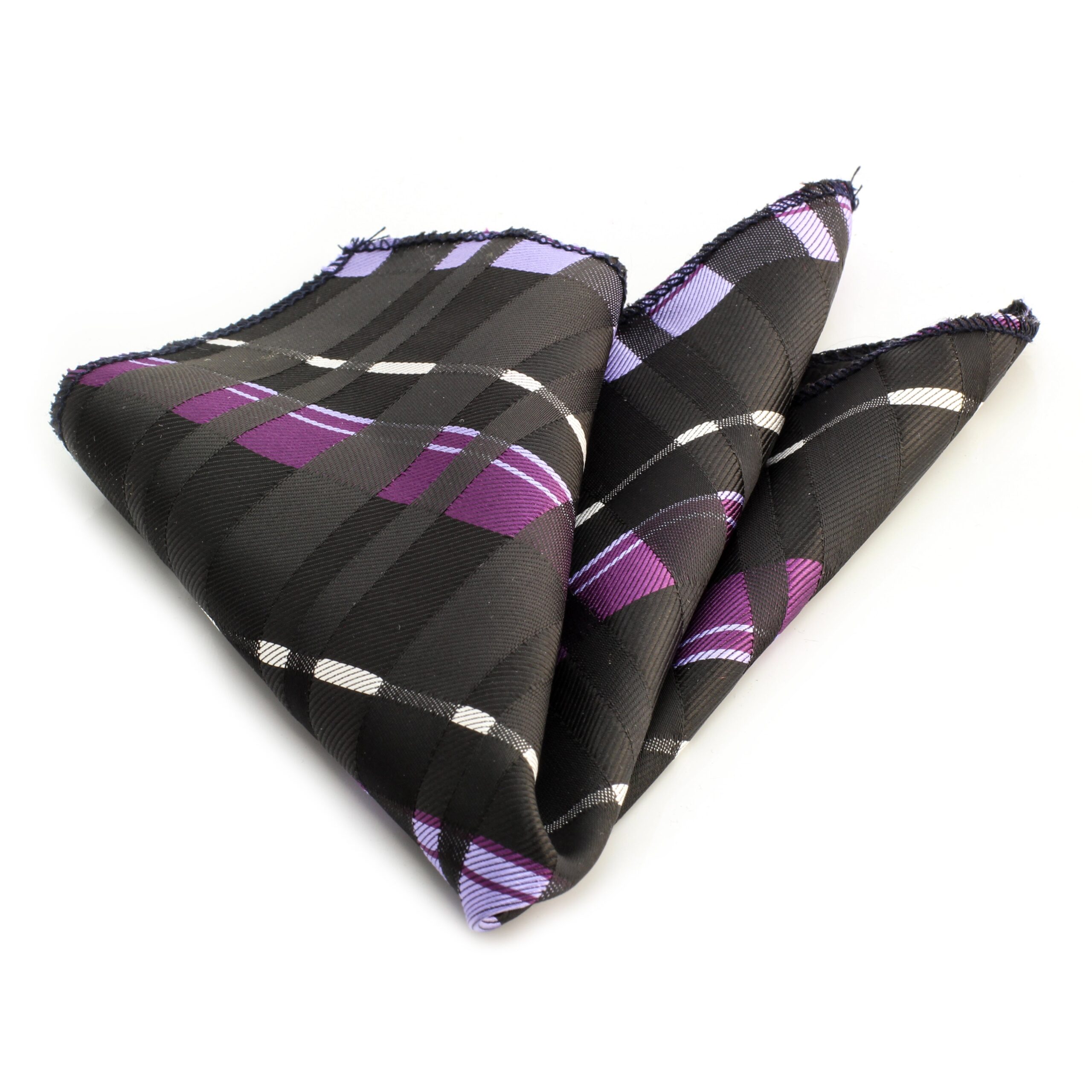 Men's Purple Blue Black White Check Pocket Square Hanky Handkerchief - Amedeo Exclusive