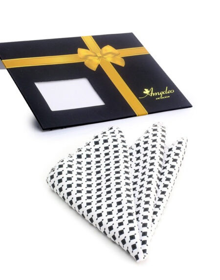 White Black Premium Quality Men's Pocket Square Hanky Handkerchief Made of Soft Material - Amedeo Exclusive