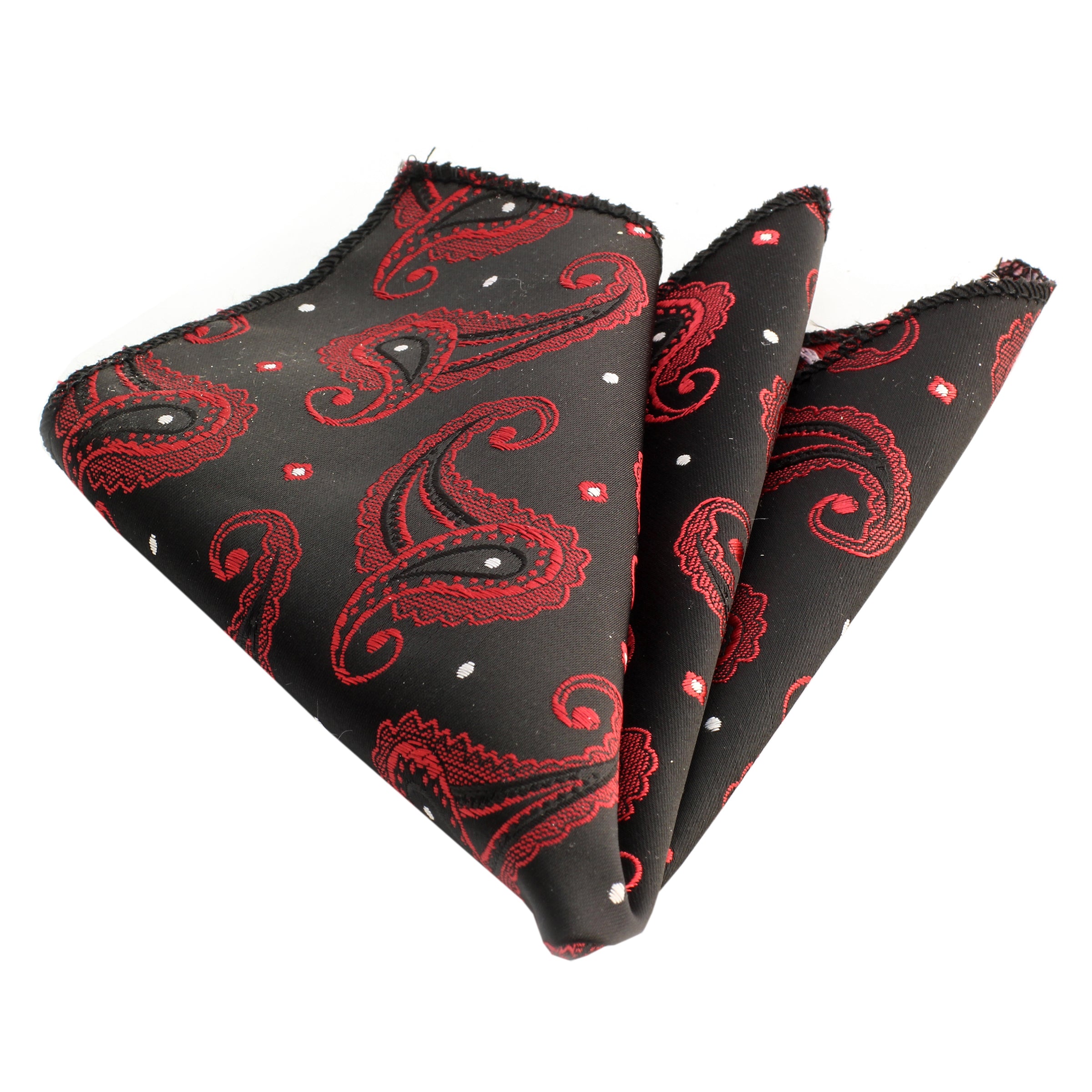 Men's Black Red Paisley Pocket Square Hanky Handkerchief - Amedeo Exclusive