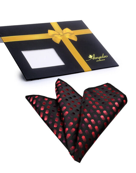 Men's Red Black Pocket Square Hanky Handkerchief - Amedeo Exclusive