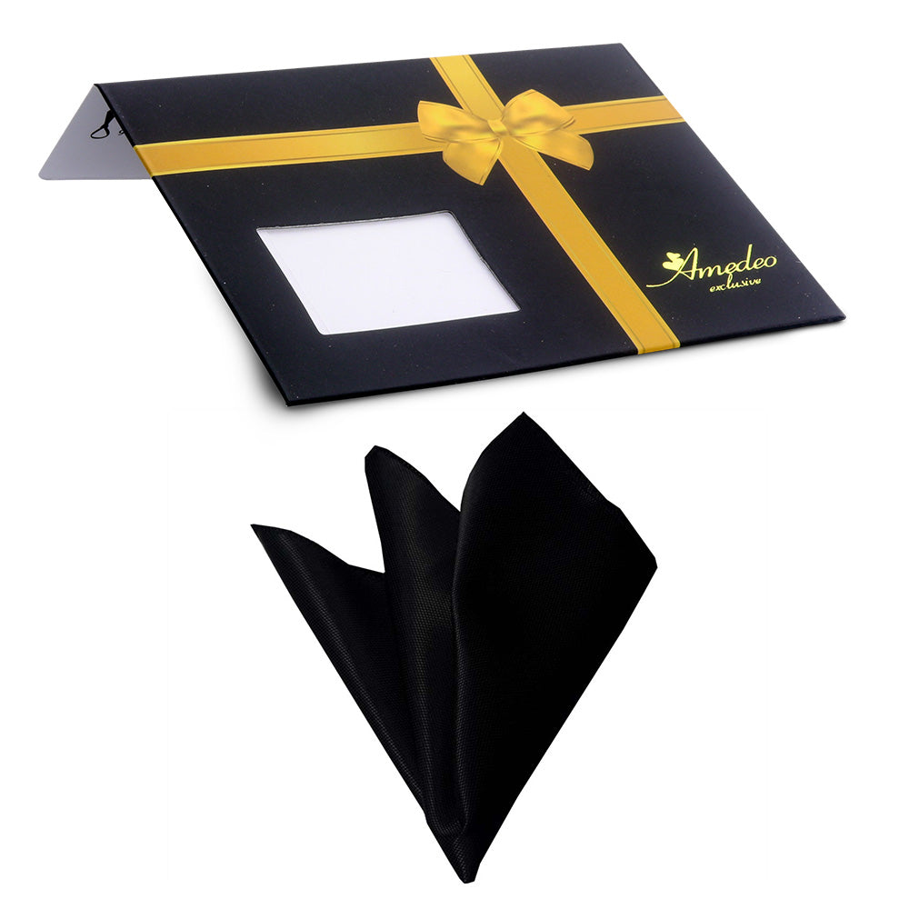 Men's Black Pocket Square Hanky Handkerchief - Amedeo Exclusive