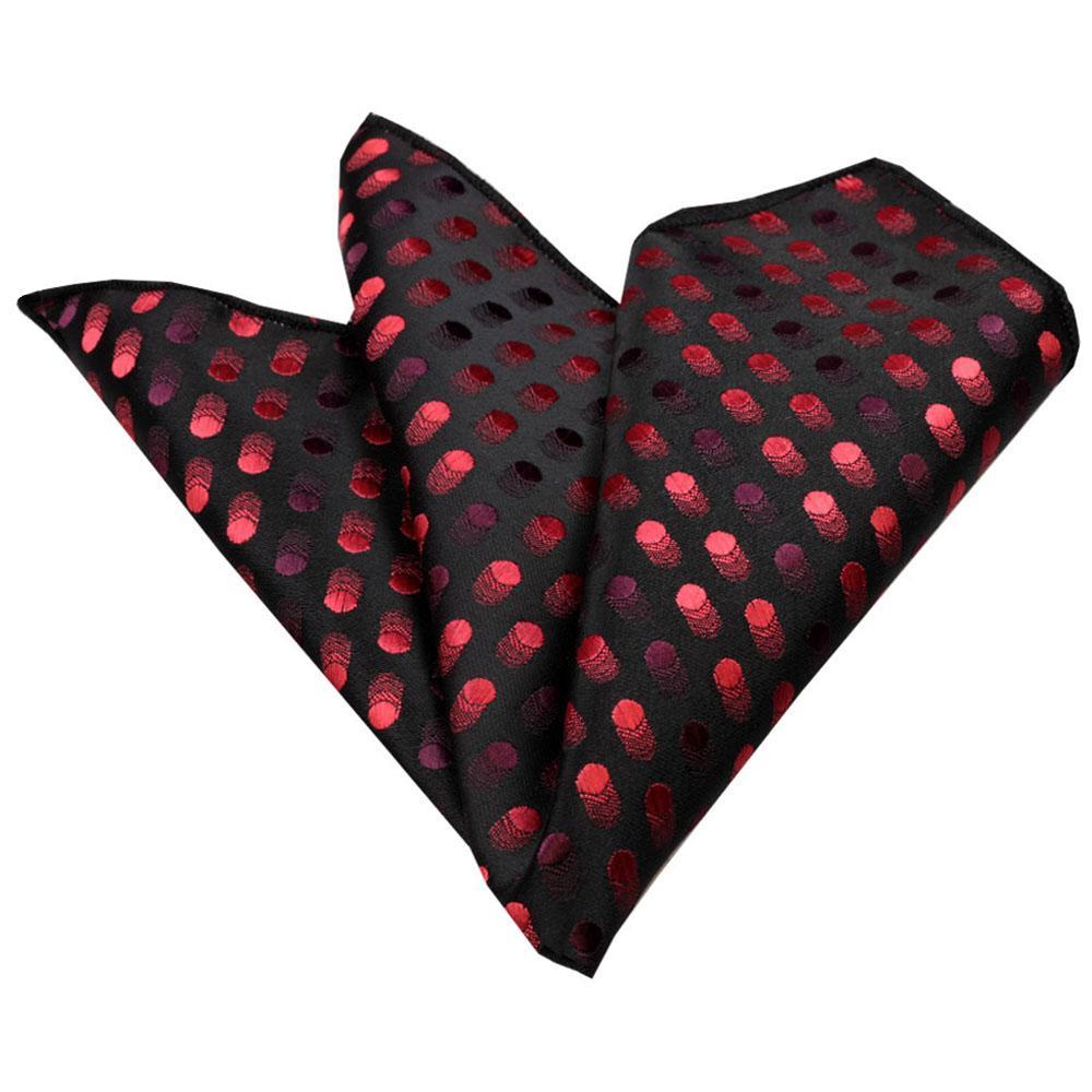 Men's Black Red Dots Pocket Square Hanky Handkerchief - Amedeo Exclusive