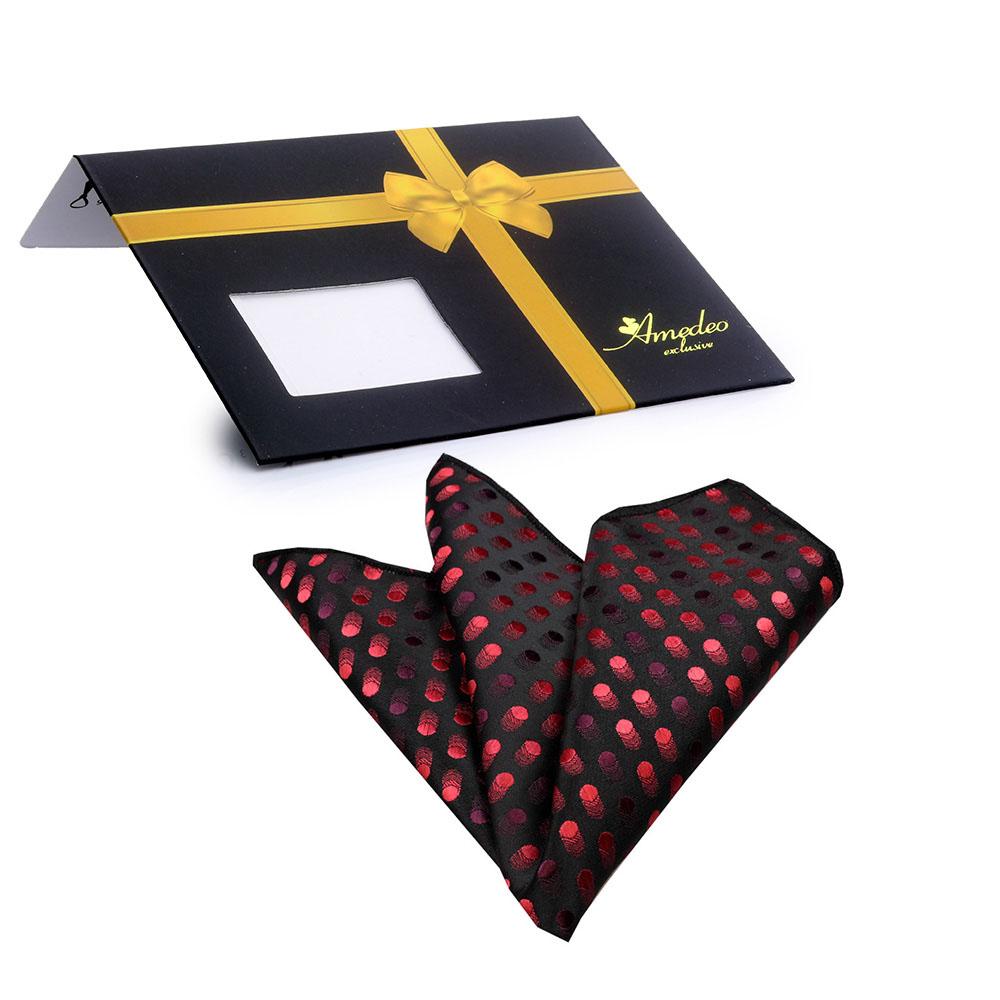 Men's Black Red Dots Pocket Square Hanky Handkerchief - Amedeo Exclusive