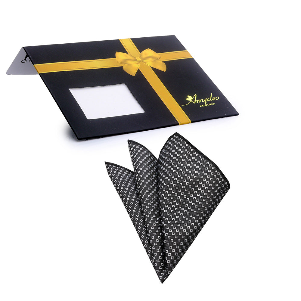 Men's Grey White Squares Pocket Square Hanky Handkerchief - Amedeo Exclusive
