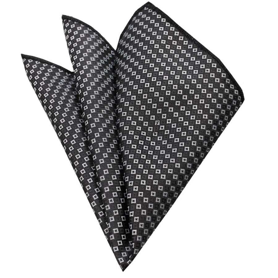 Men's Grey White Squares Pocket Square Hanky Handkerchief - Amedeo Exclusive