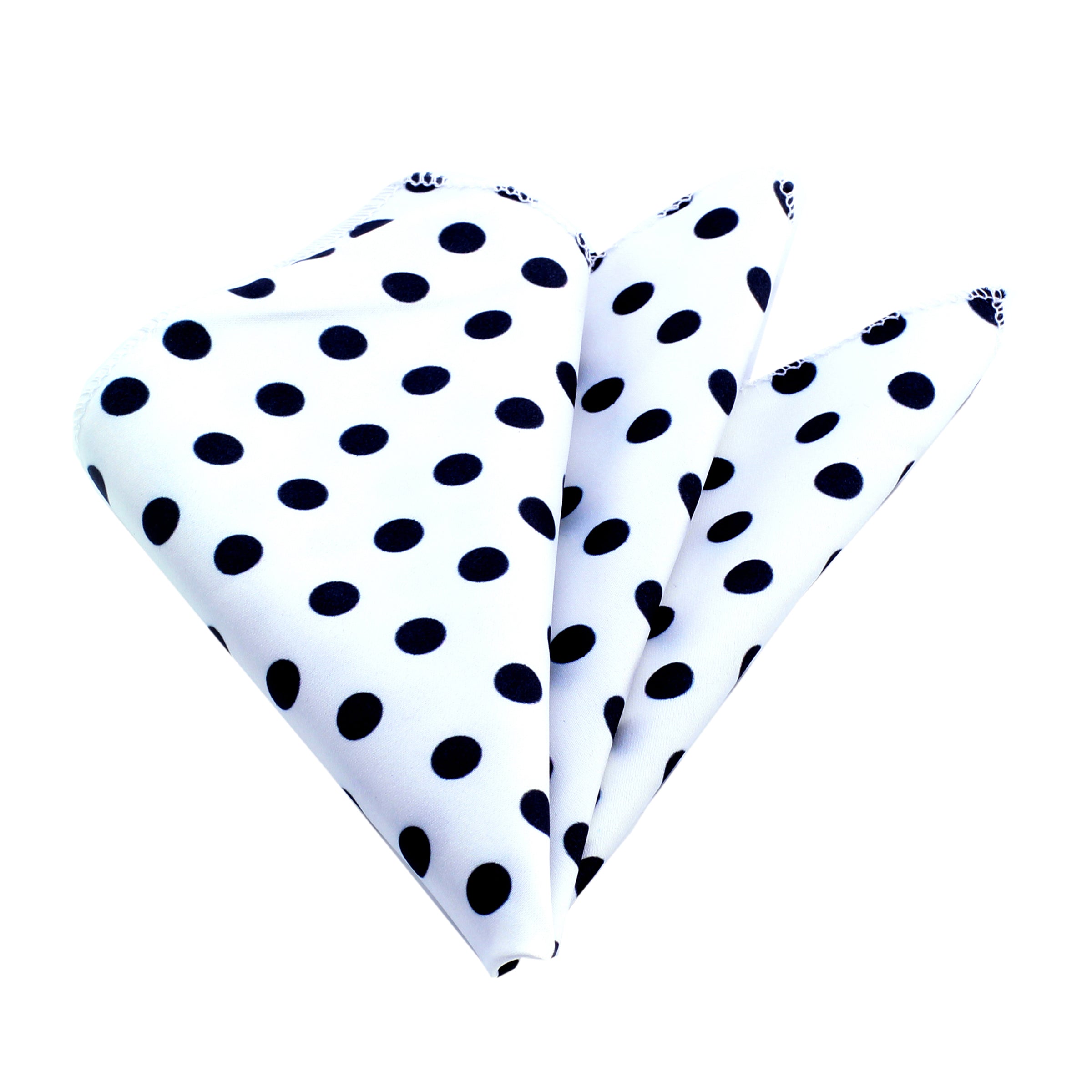 Men's White With Big Black Dots Pocket Square Hanky Handkerchief - Amedeo Exclusive