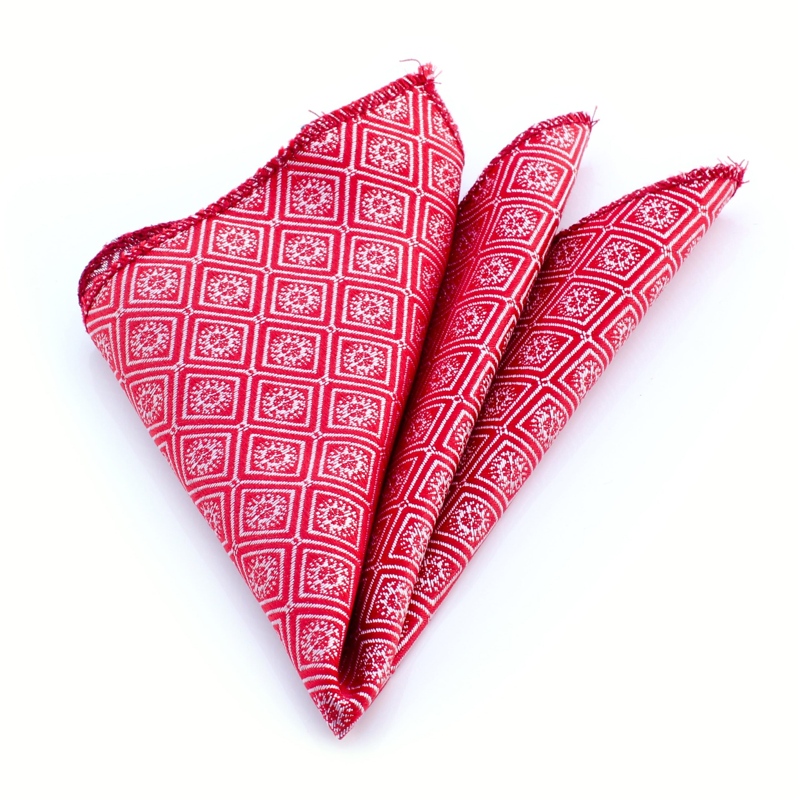 Men's Red With Silver Design Pocket Square Hanky Handkerchief - Amedeo Exclusive