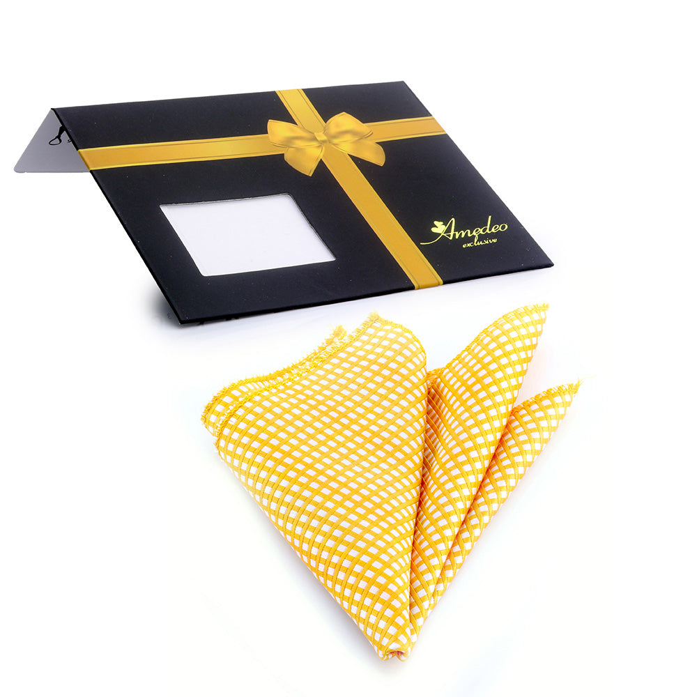 Men's Silver & Gold Checkers Pocket Square Hanky Handkerchief - Amedeo Exclusive