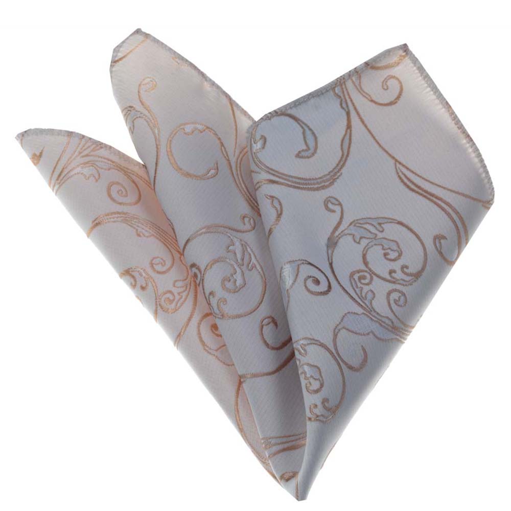 Men's White Gold Paisley Checkered Snowflakes Handkerchief - Amedeo Exclusive