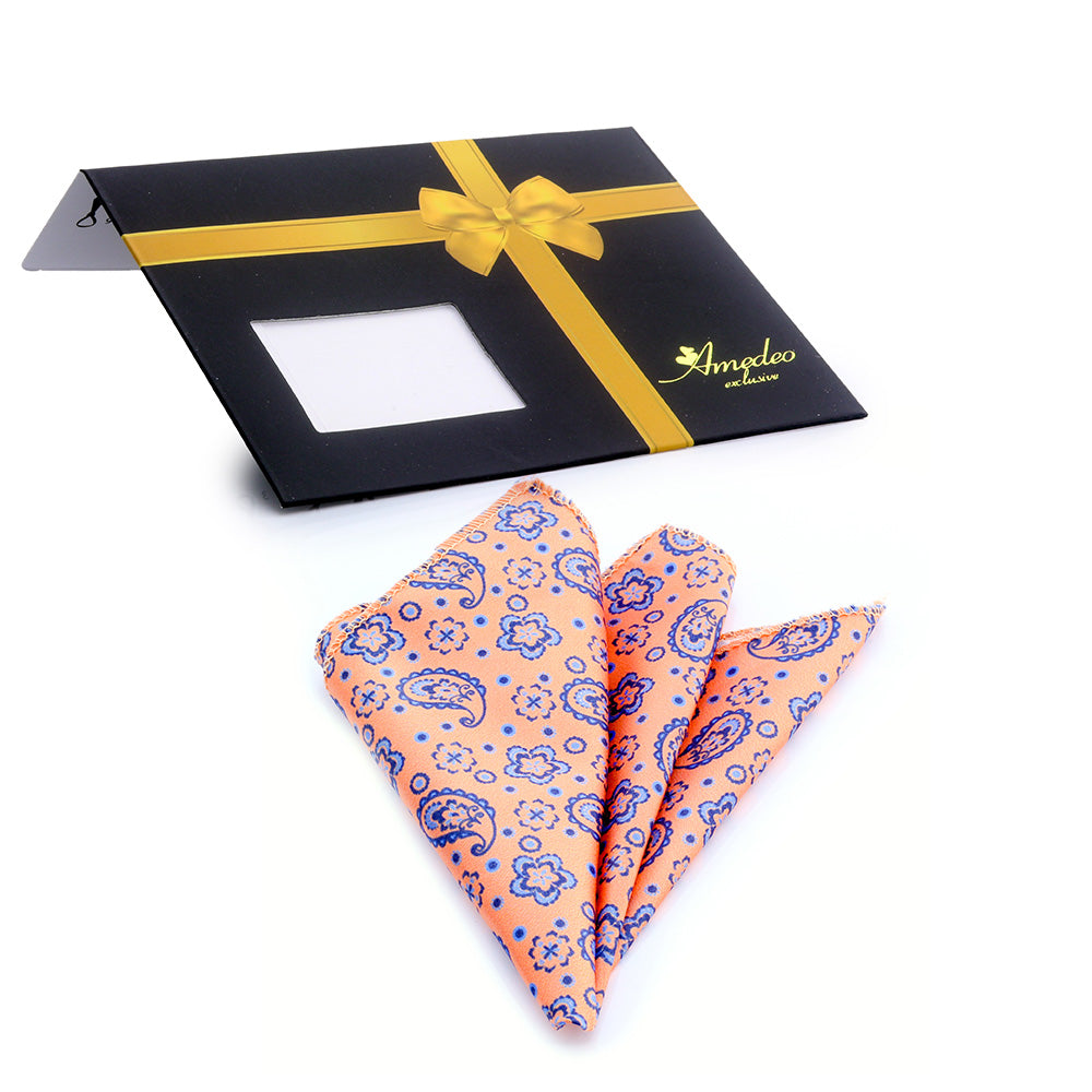 Men's Gold Pink Purple Paisley Pocket Square Hanky Handkerchief - Amedeo Exclusive