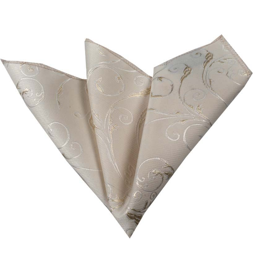Men's Cream with Floral Pocket Square Hanky Handkerchief - Amedeo Exclusive