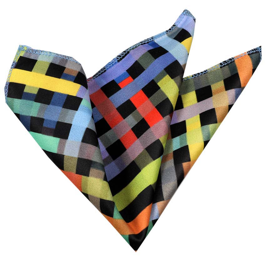 Men's Solid Charcoil Grey Check Pocket Square Hanky Handkerchief - Amedeo Exclusive