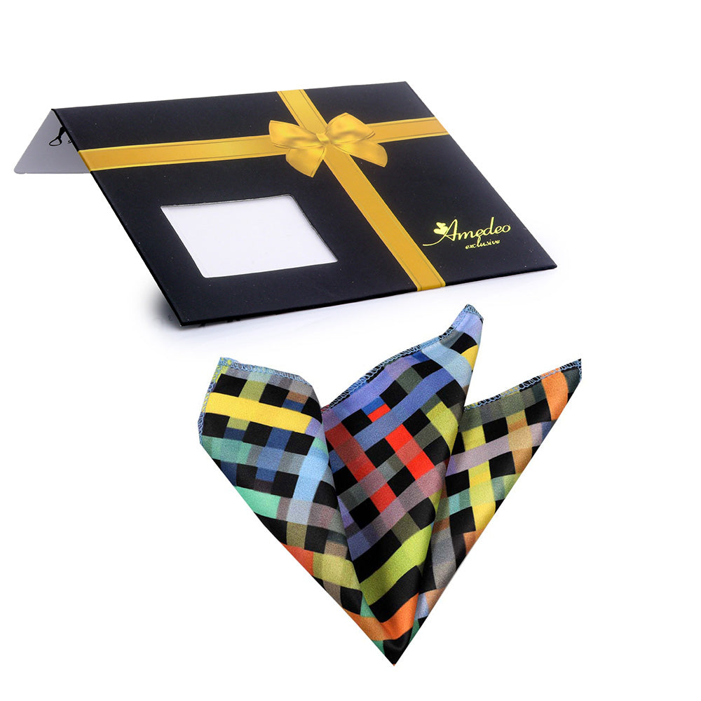 Men's Solid Charcoil Grey Check Pocket Square Hanky Handkerchief - Amedeo Exclusive