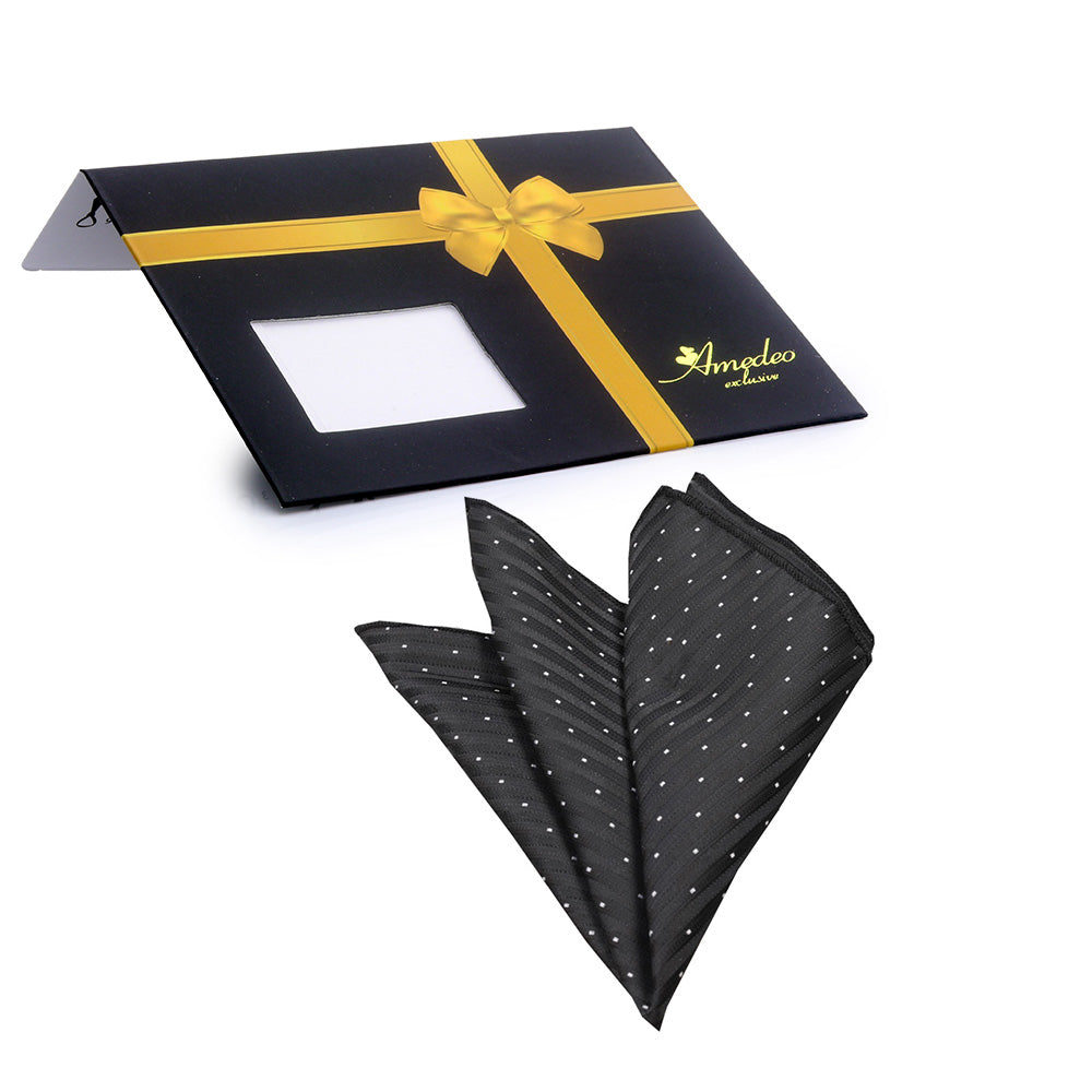 Men's Black Lines Pocket Square Hanky Handkerchief - Amedeo Exclusive