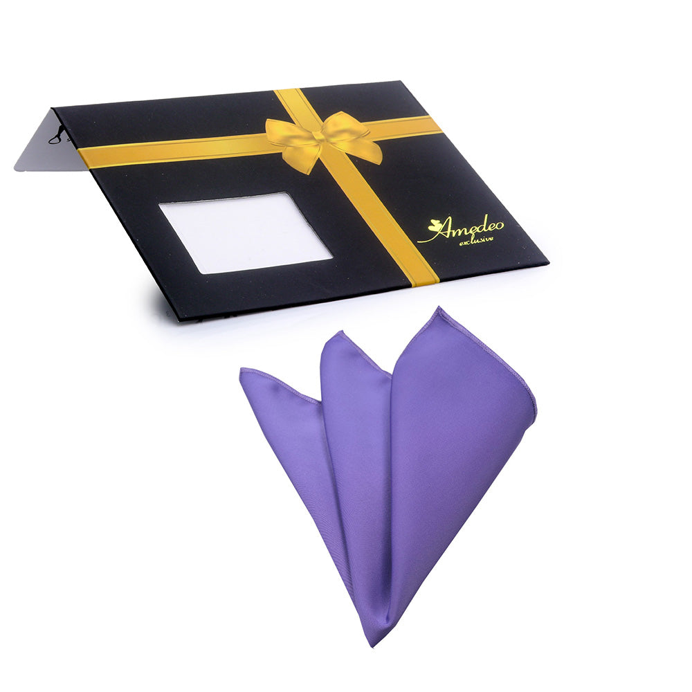 Men's Solid Purple Pocket Square Hanky Handkerchief - Amedeo Exclusive