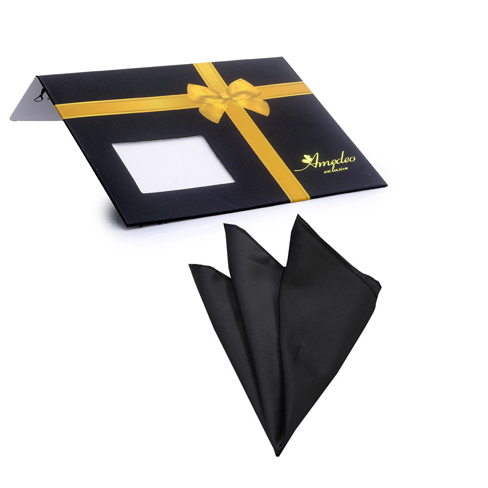 Men's Solid Black Paisley with White Dots Pocket Square Hanky Handkerchief - Amedeo Exclusive