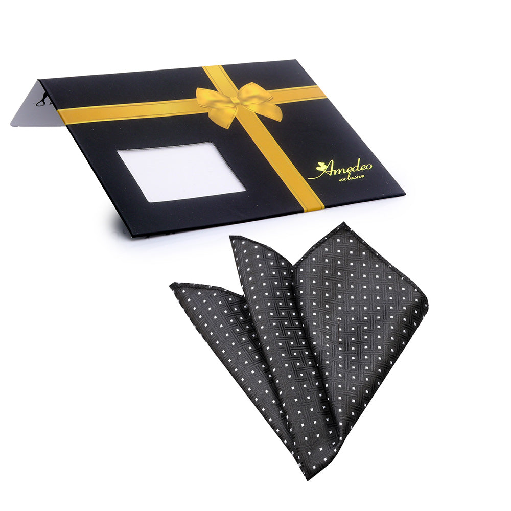 Men's Black Check with White Dots Pocket Square Hanky Handkerchief - Amedeo Exclusive